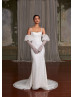 Ivory Shimmering Lace Wedding Dress With Detachable Sleeves Ivory Shimmering Lace Wedding Dress With Detachable Sleeves